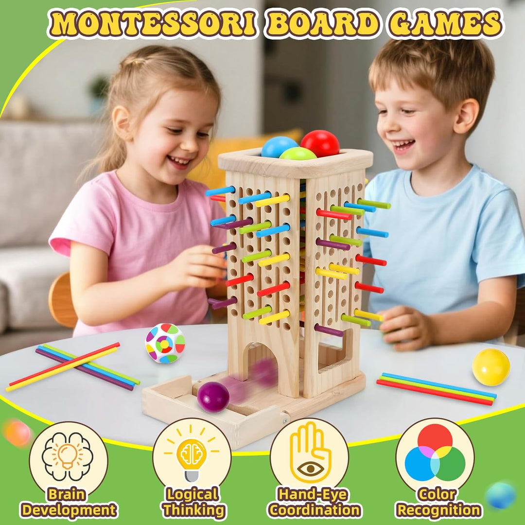 Montessori Brettspiel aus Holz für Kinder Spiel 40 Stück Bunte Holzstäbchen Würfelspiel Lernspielzeu