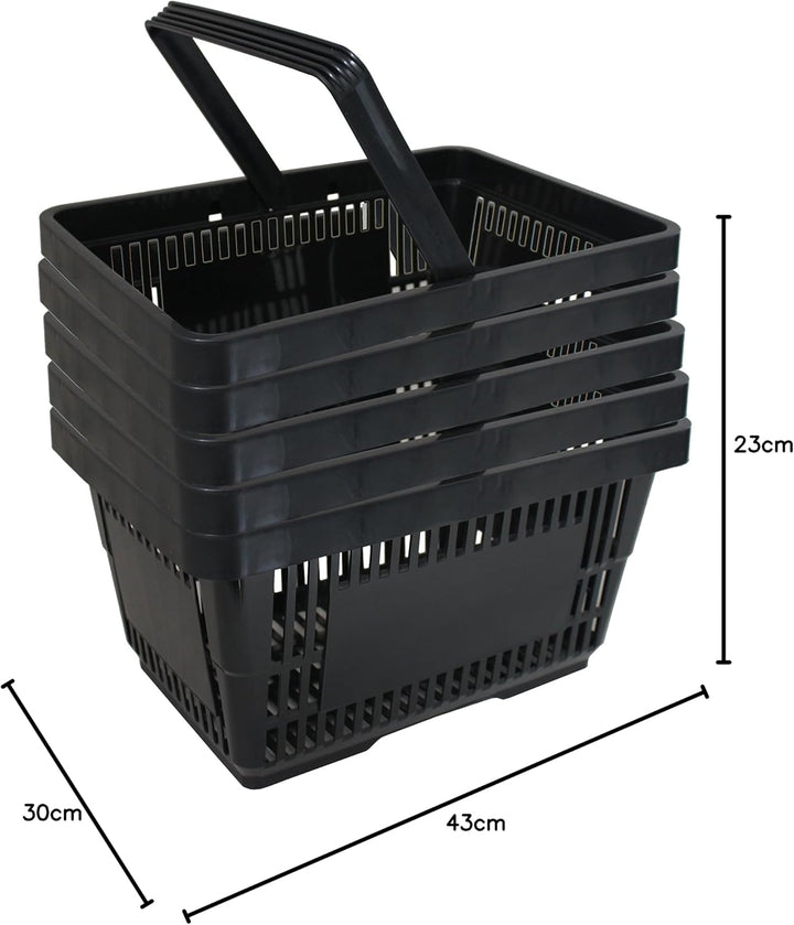 5 Einkaufskörbe aus Kunststoff Plastik mit Henkel 20 Liter 40cm stapelbar schwarz 5 Stück Schwarz