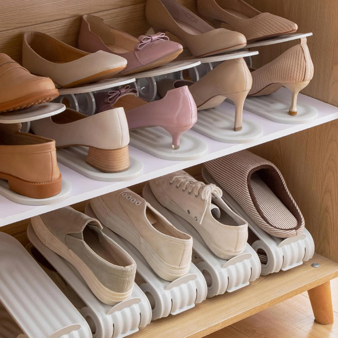 Schuhschlitz-Organizer, 4 Stück, verstellbarer Schuhstapler, 4 Ebenen, PP, platzsparend, zweilagige