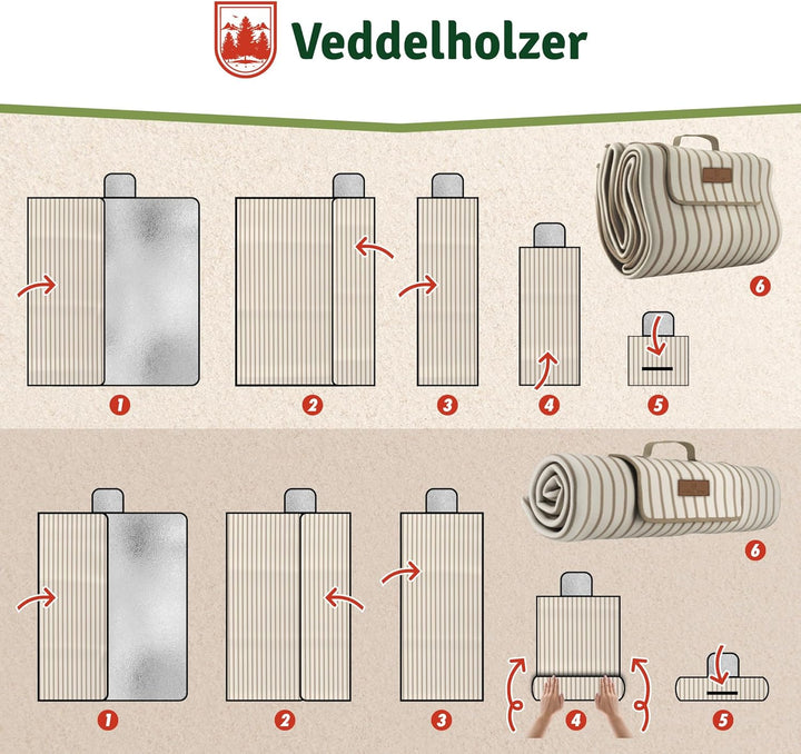 Veddelholzer 200 x 200 cm Beach Picknickdecke wasserdicht, sandfeste Stranddecke XXL isoliert & gepo