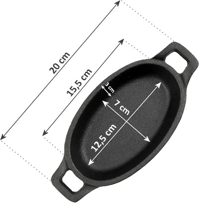 BBQ-Toro Gusseisen Servierpfännchen Set (6-er Pack) | 20 x 9,5 cm - oval | bereits eingebrannt - pre