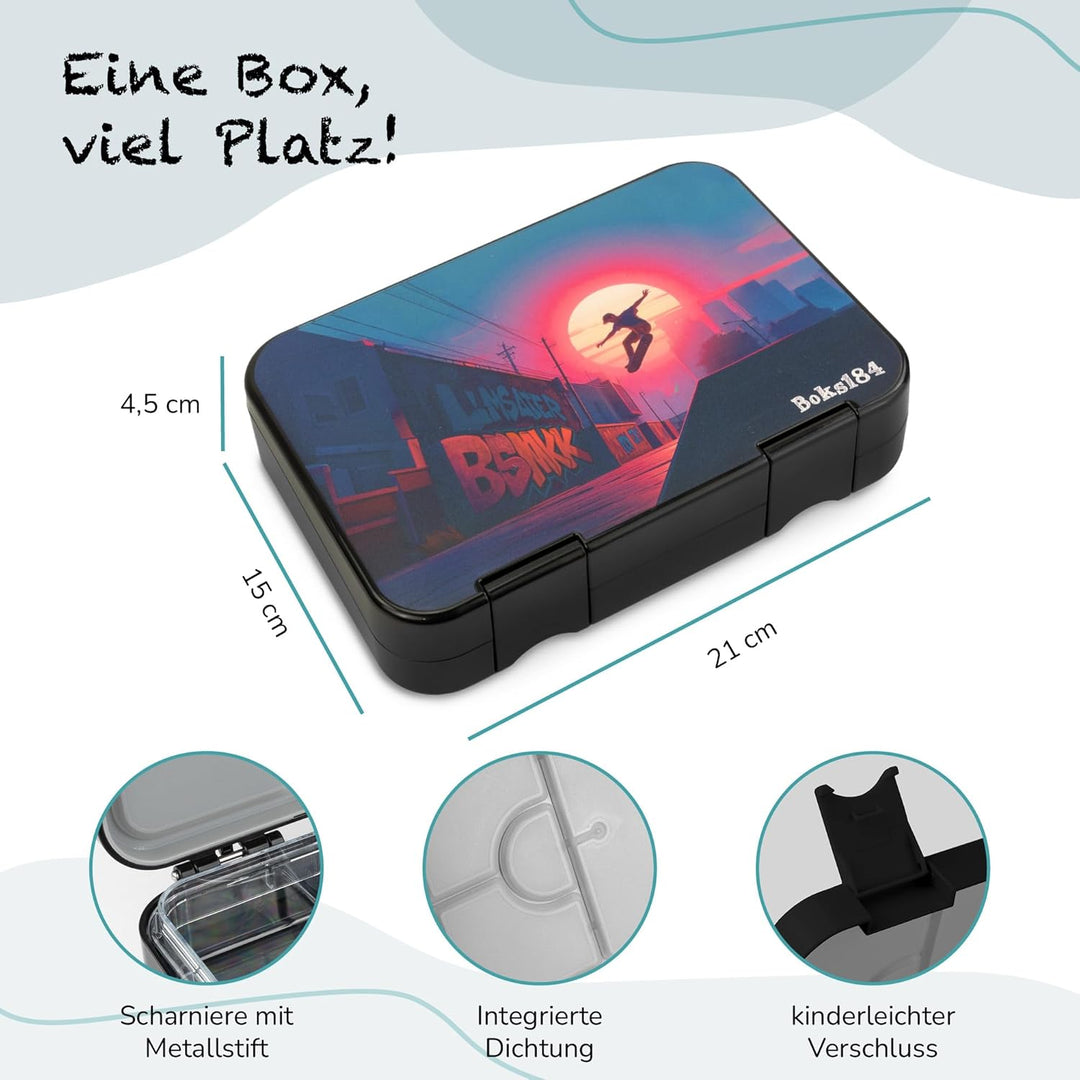 Brotdose Kinder mit Fächern - Bento Box auslaufsicher - robust - BPA Frei Lunchbox - Brotbox für Sch