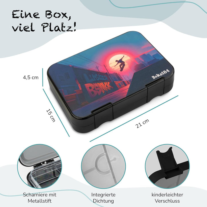 Brotdose Kinder mit Fächern - Bento Box auslaufsicher - robust - BPA Frei Lunchbox - Brotbox für Sch