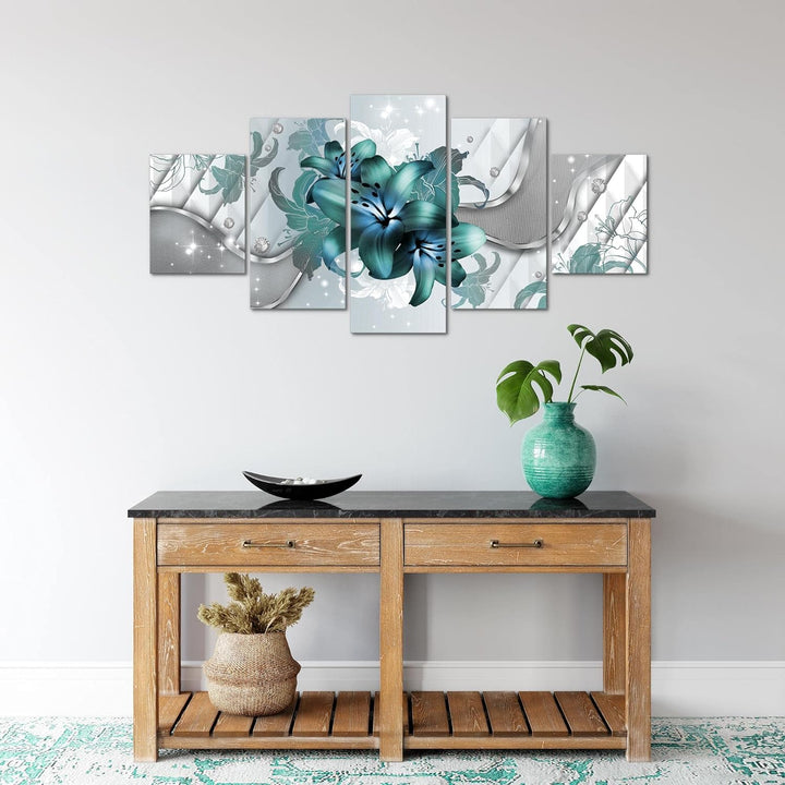 Runa Art Wandbilder Blumen Lilien 5 Teilig Bild auf Vlies Leinwand Deko Wohnzimmer Abstrakt Grau Tür