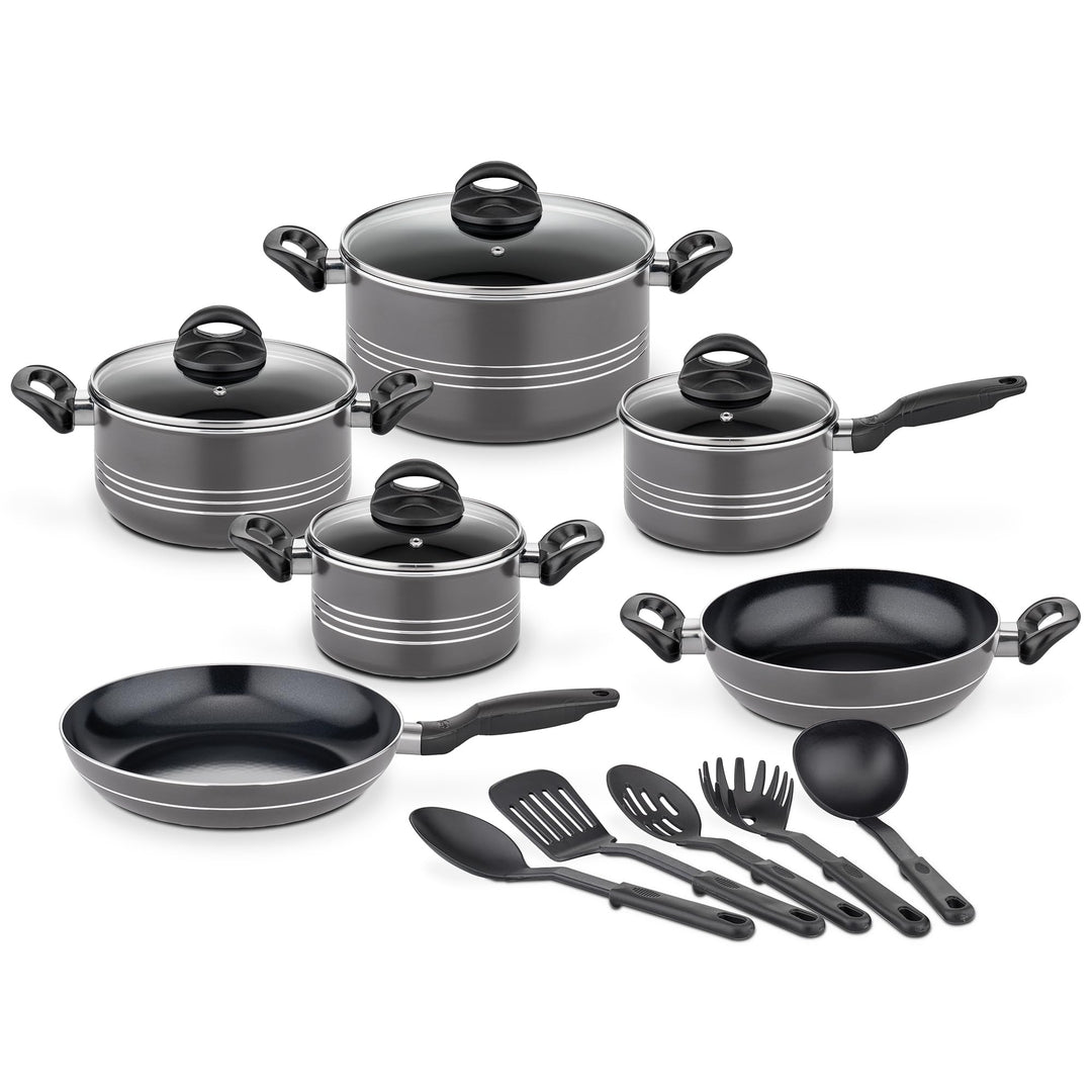 GSW Kochtopf Set Milano Grey, 15-teilig, Hochwertiges Topfset für Induktion, Ceran & Gas, Antihaftbe