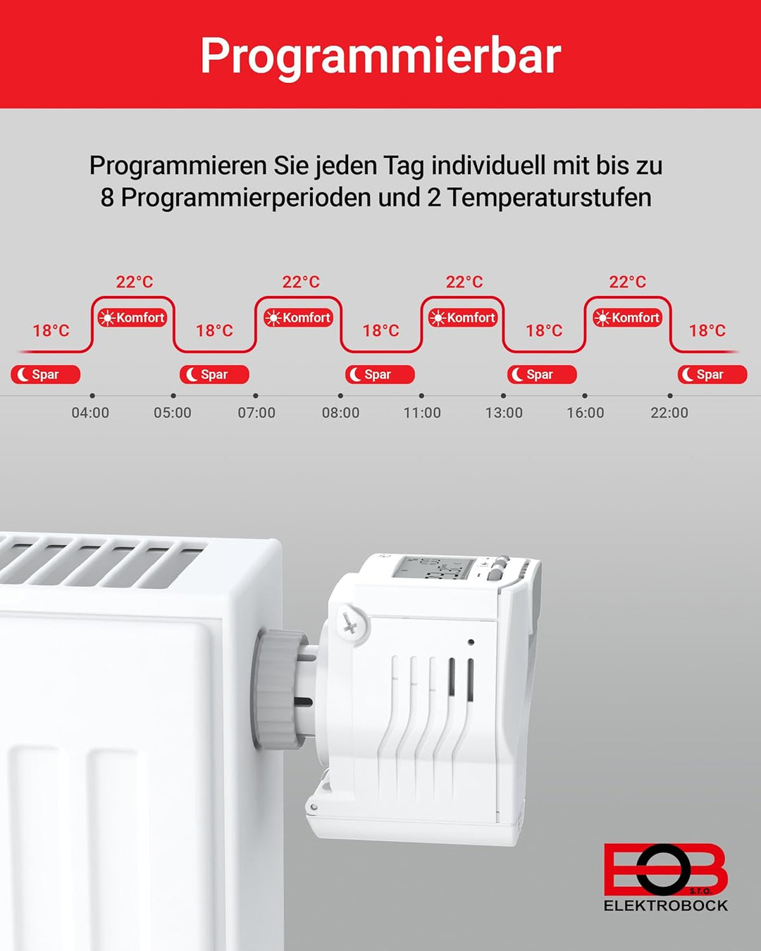 Elektrobock HD13 Programmierbarer Heizkörperthermostat, Weiss, Kompakt