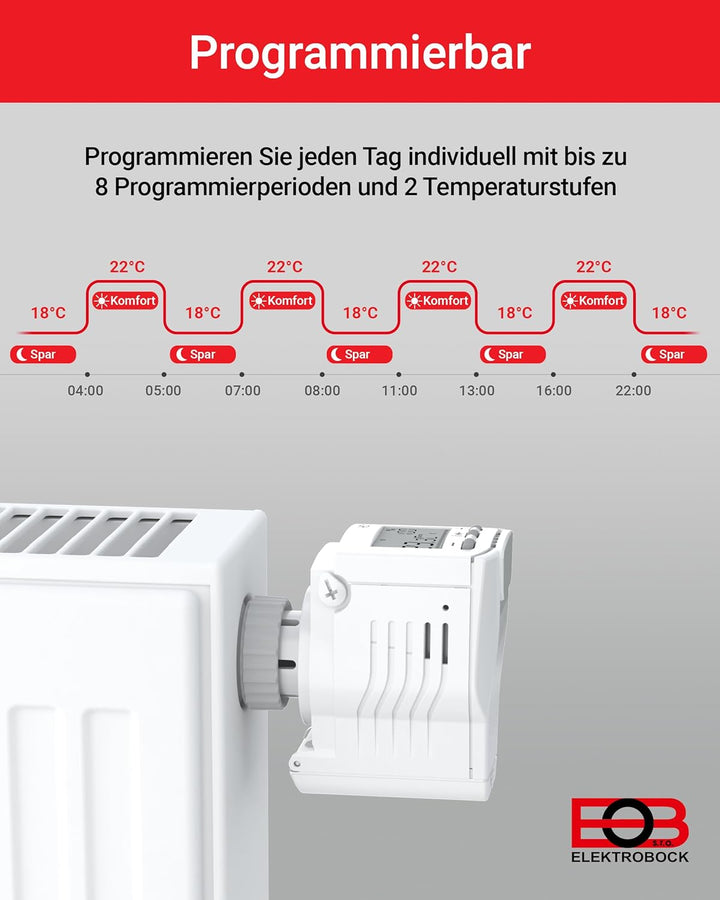 Elektrobock HD13 Programmierbarer Heizkörperthermostat, Weiss, Kompakt