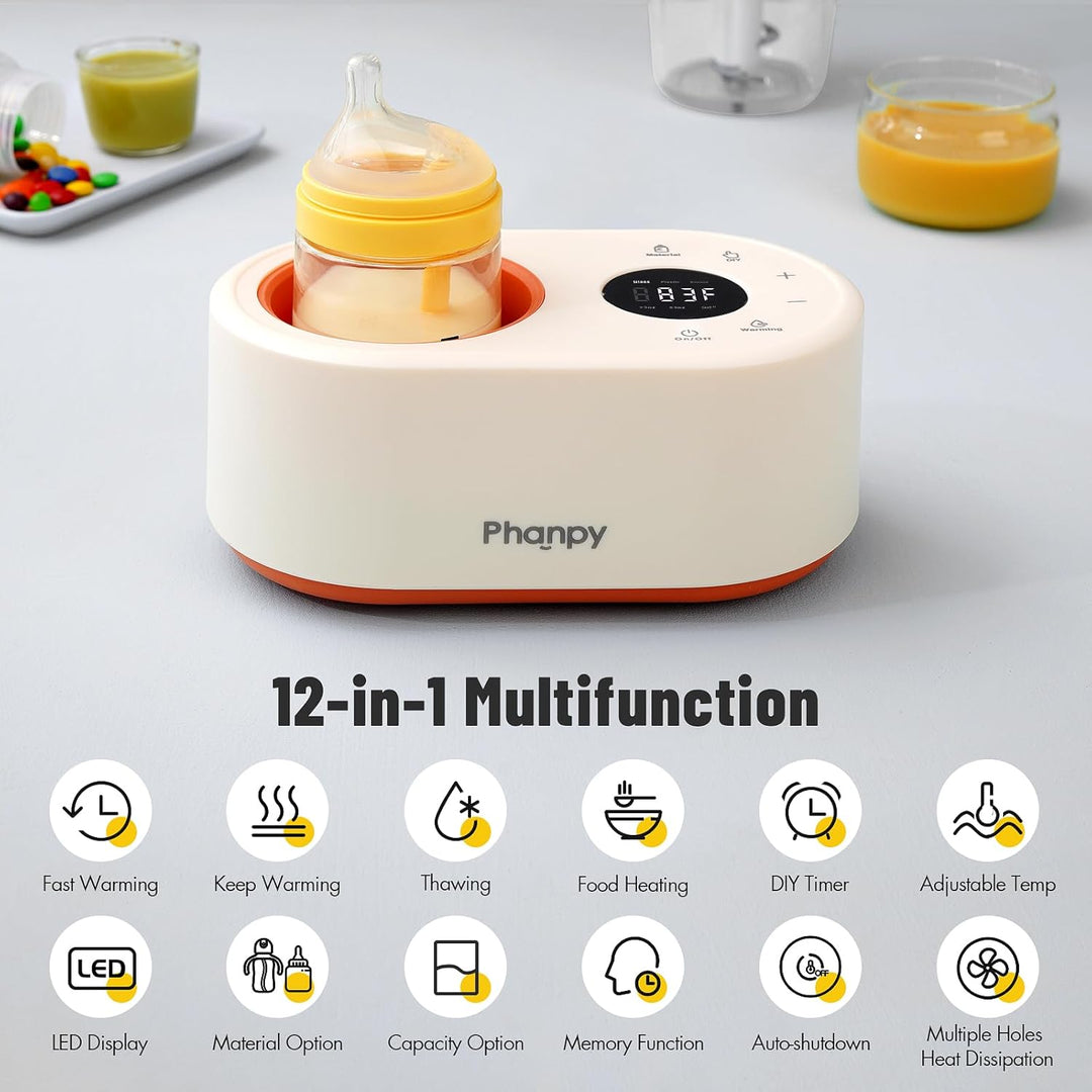 Phanpy Flaschenwärmer, 12 in 1 Multifuntion Schneller Babyflaschenwärmer für Muttermilch, Tragbarer