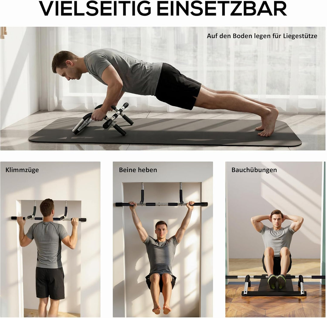 HOMCOM Klimmzugstange, Trainings Halterung, Multifunktions-Türreck, Stahl, Schaumstoff, PE, Schwarz+