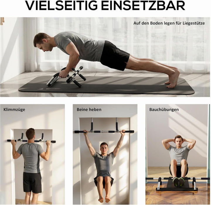 HOMCOM Klimmzugstange, Trainings Halterung, Multifunktions-Türreck, Stahl, Schaumstoff, PE, Schwarz+