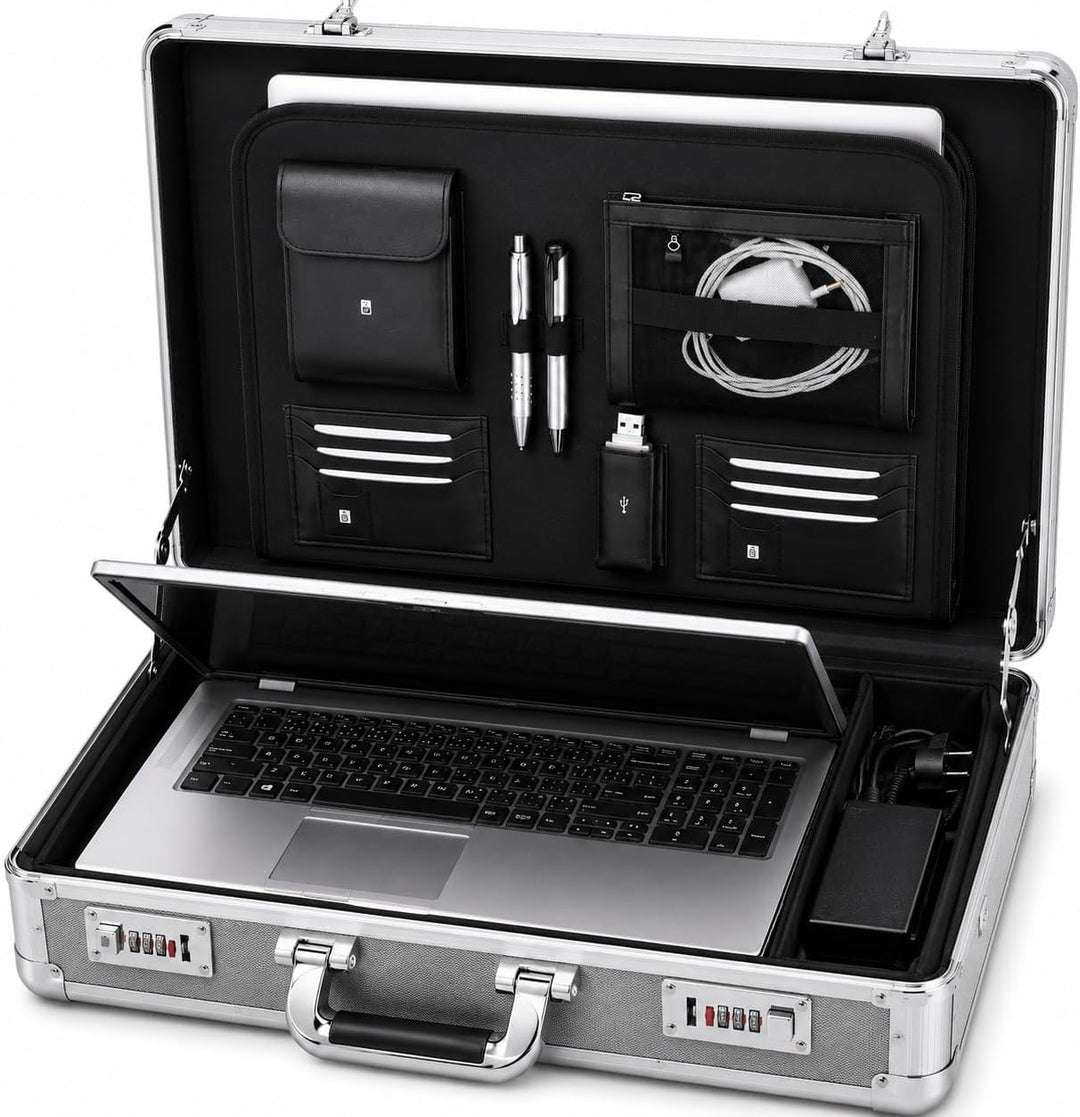 ALUMAXX 45140 Laptop-Attachékoffer C-1, Aktenkoffer aus Aluminium, Geschäftskoffer Carbon-Look, Alu-
