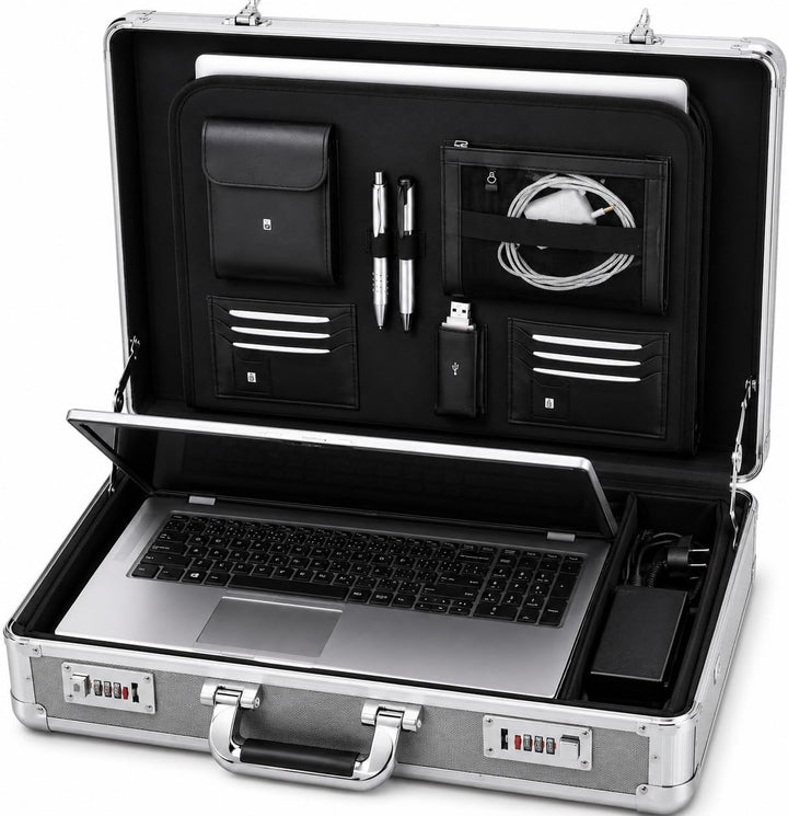 ALUMAXX 45140 Laptop-Attachékoffer C-1, Aktenkoffer aus Aluminium, Geschäftskoffer Carbon-Look, Alu-