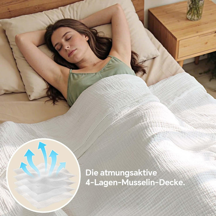 BEDELITE Musselin Decke 127x177 für Erwachsene - extra weiche & atmungsaktive Sommer Tagesdecke als