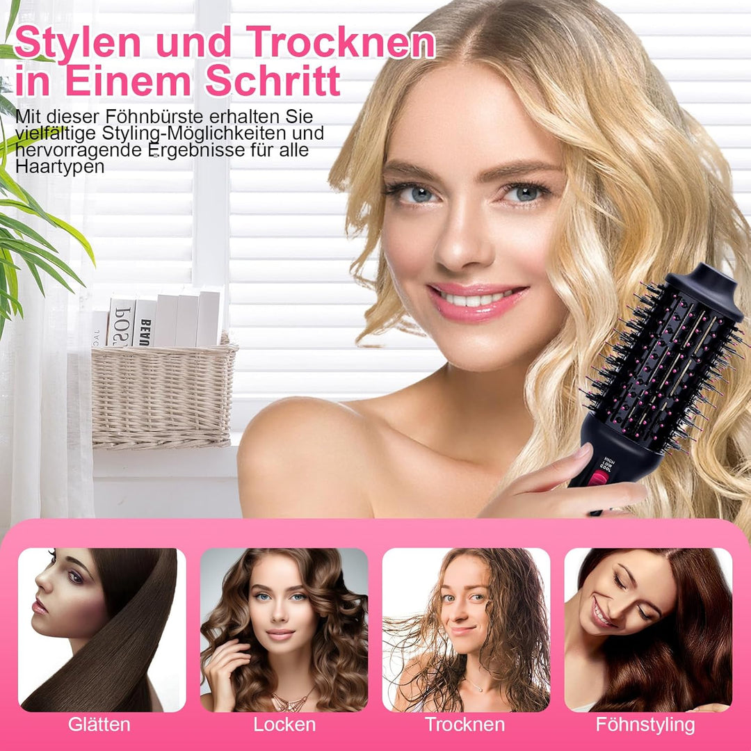 Warmluftbürste Rundbürstenföhn, One-Step Föhnbürste zum Haartrockner 4 In 1 Heissluftbürste mit 3 ei