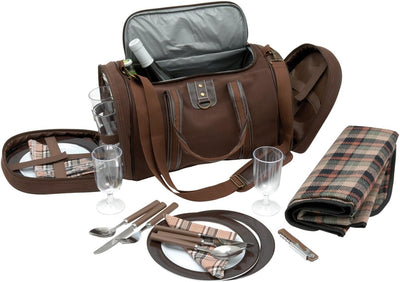 Picknicktasche mit Campinggeschirr Picknickkorb 29 teilig Umhängetasche 45 x 25 x 24 cm Braun