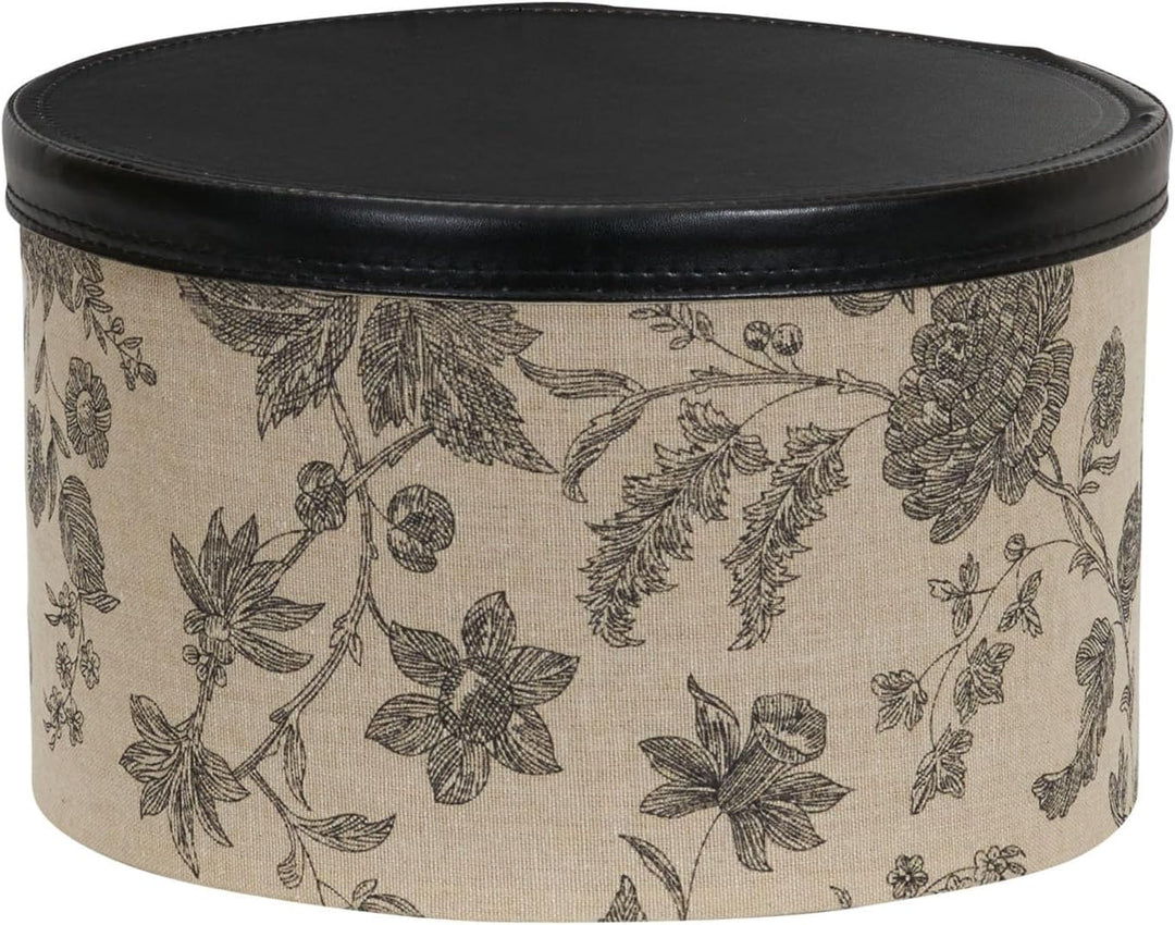 Household Essentials 3-Piece Hat Box Set with Faux Leather Lids, Floral Pattern Blumenmuster, Blumen