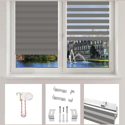 Eurohome Doppelrollo Klemmfix ohne Bohren, Duo Rollo,120cm x 130cm (Stoffbreite 116 cm) Grau Transpa