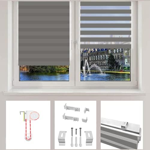 Eurohome Doppelrollo Klemmfix ohne Bohren, Duo Rollo,90cm x 220cm (Stoffbreite 86 cm) Grau Transpare