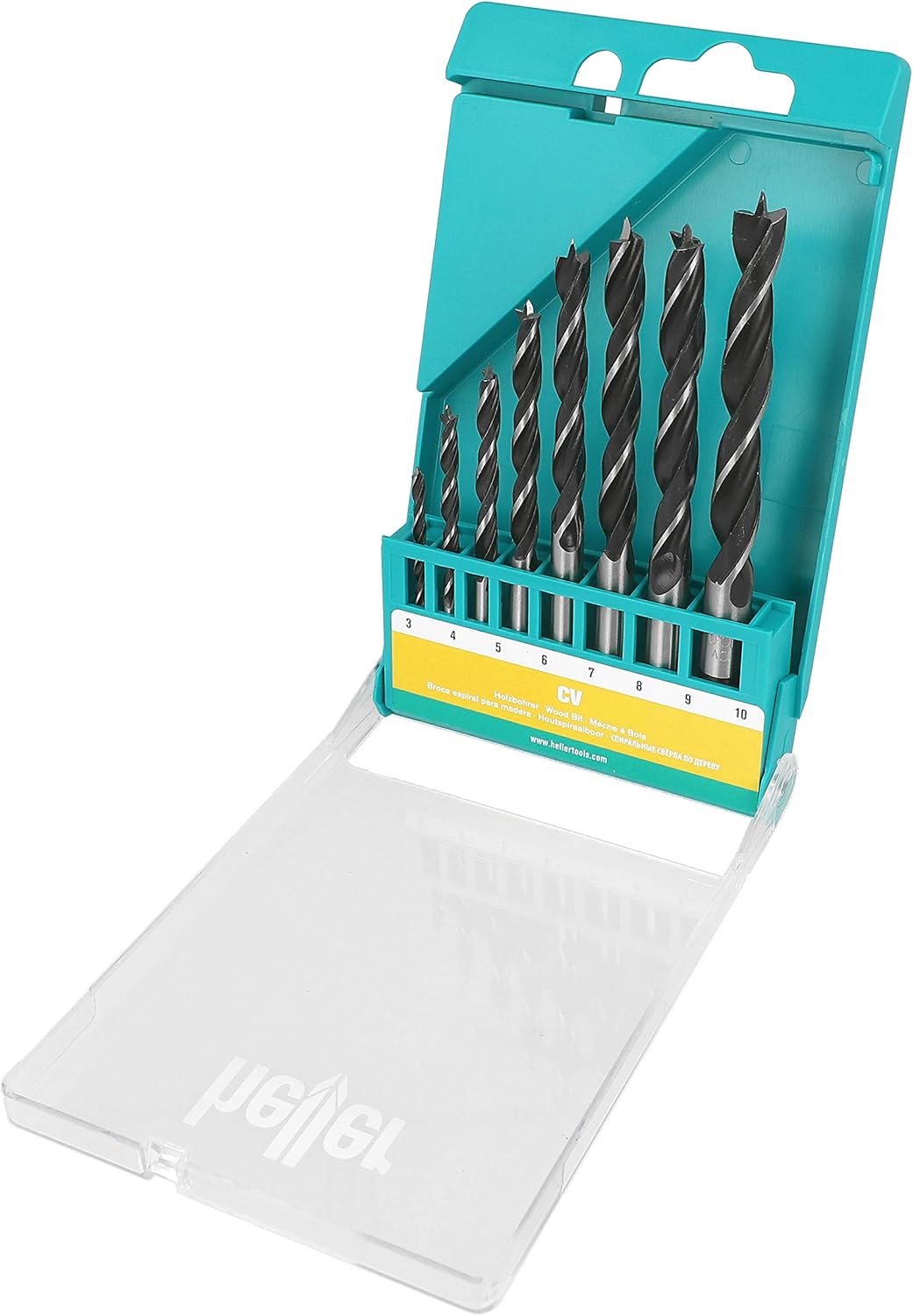 Heller Tools 333 CV Holzspiralbohrer, Silber-Schwarz, 3/4/…/9/10 mm, 8-tlg., Ø 3-10 mm, 8-tlg., Ø 3-