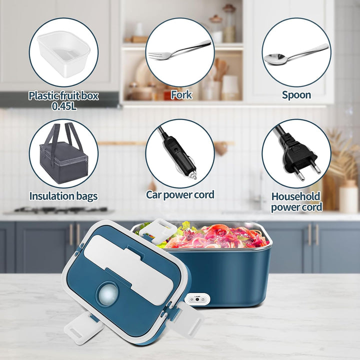 Elektrische Lunchbox 120W 3-in-1 12V/24V/220V Brotdose Elektrisch für Auto, LKW, Büro 1,8L Beheizte