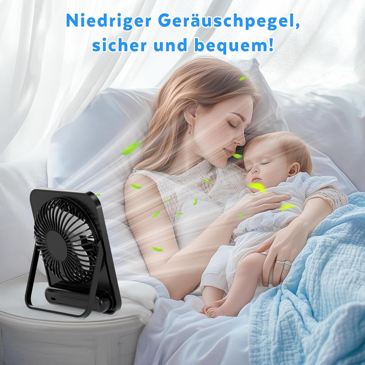Klein Tischventilator USB Leise Ventilator Akku 3600mAh 5 Geschwindigkeiten 180°Einstellbar Tragbare