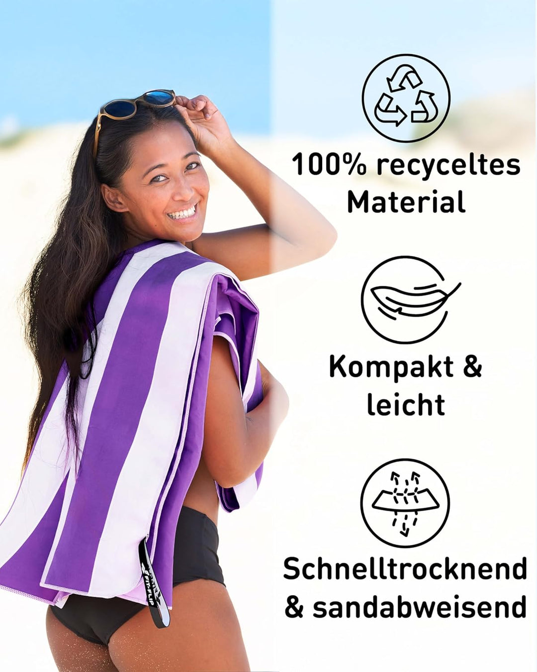 Fit-Flip Strandtuch XXL aus Mikrofaser - leicht und schnelltrocknend - 100% recyceltes Strandhandtuc