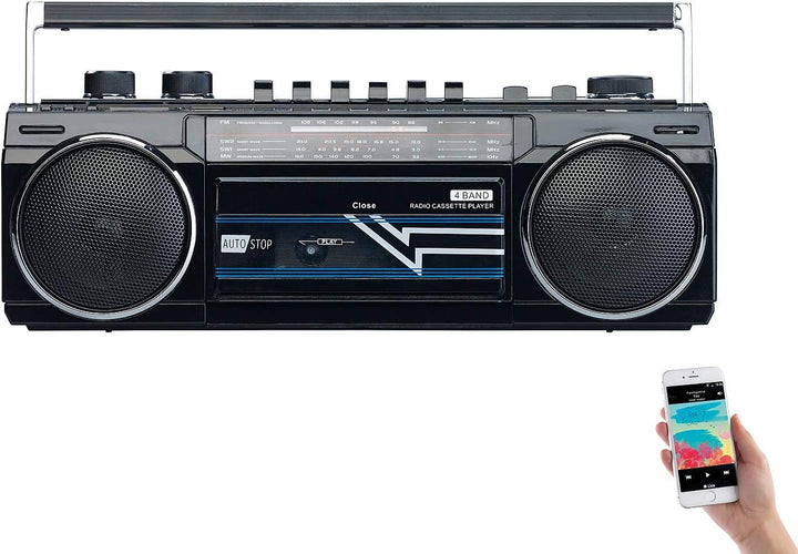 auvisio Kassettenrecorder: Retro-Boombox mit Kassetten-Player, Radio, USB, SD & Bluetooth, 8 Watt (R