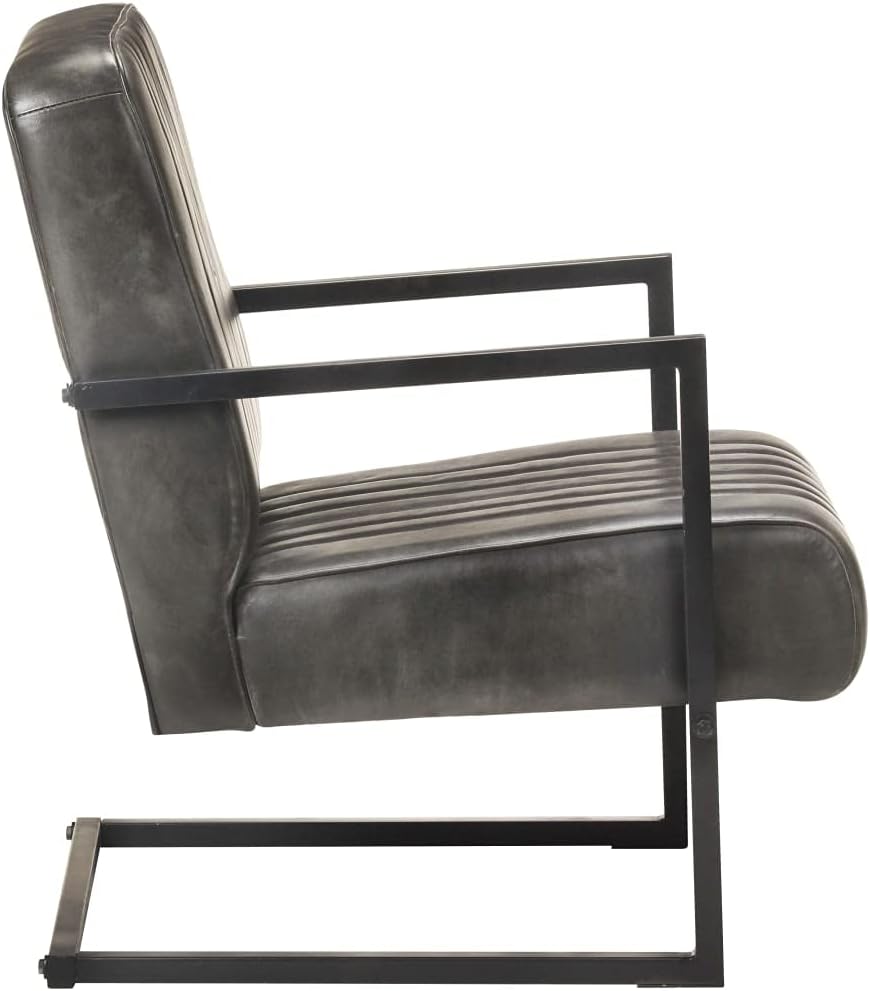 Bussandri Exclusive - Freischwinger Sessel Distressed Grau Echtleder