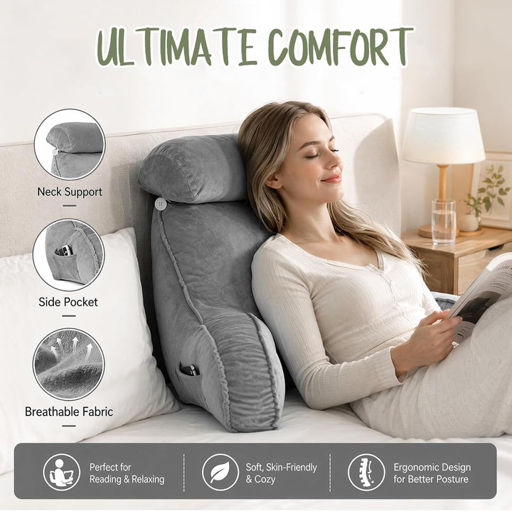 FARYODI Extra Grosses Lesekissen mit Abnehmbarer Hülle, Gefüllt mit Hohlfaser, Ergonomisches Rückens