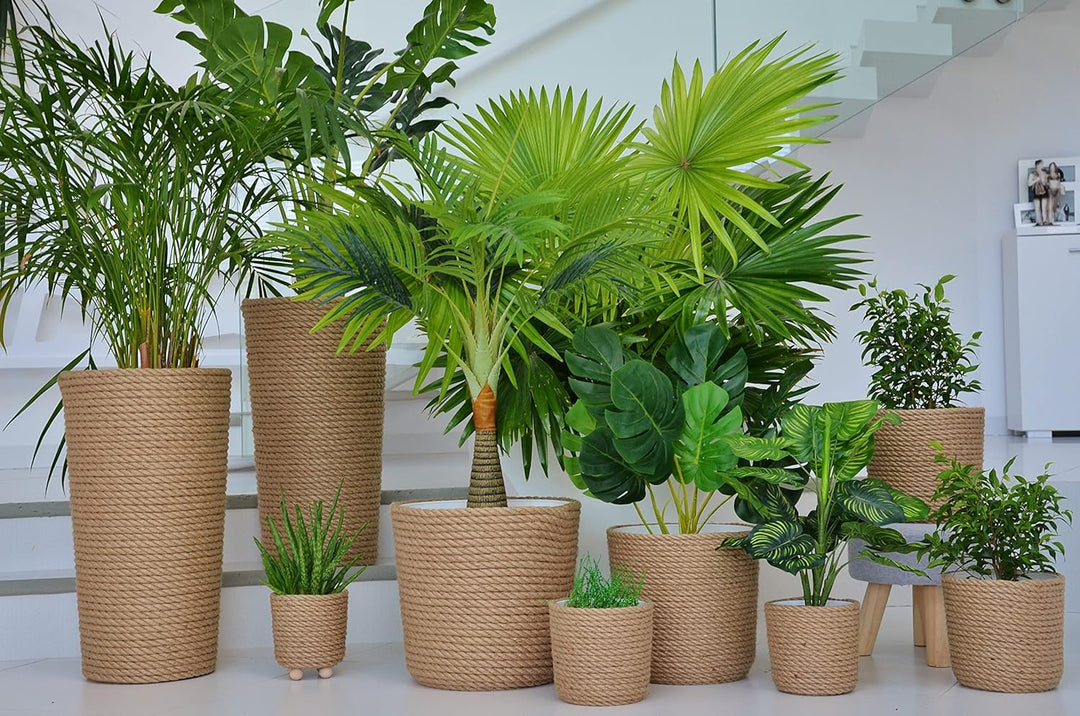 KORAD Pflanzentopf/Übertopf 32 hoch Stil Boho EKO Natural, geflochtene Juteschnur, Graskorb, Jute, E
