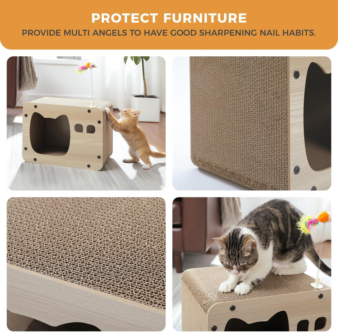 PETEPELA Kratzpappe für Katzen,Kratzpad Kratz,Wellpappe Kratzbrett, Kratzmöbel mit Spielzeug, Kratzm