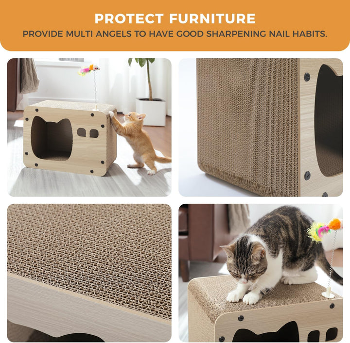 PETEPELA Kratzpappe für Katzen,Kratzpad Kratz,Wellpappe Kratzbrett, Kratzmöbel mit Spielzeug, Kratzm