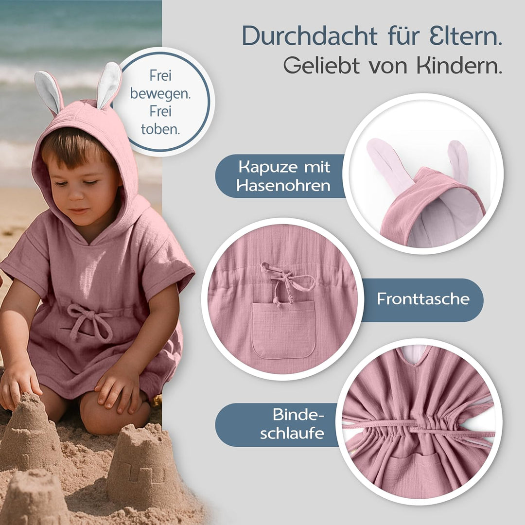 Badeponcho Baby & Kinder EXTRA weich (100% Bio-Baumwolle) | Kinder Badeponcho 1-7 Jahre| Handtuch Po