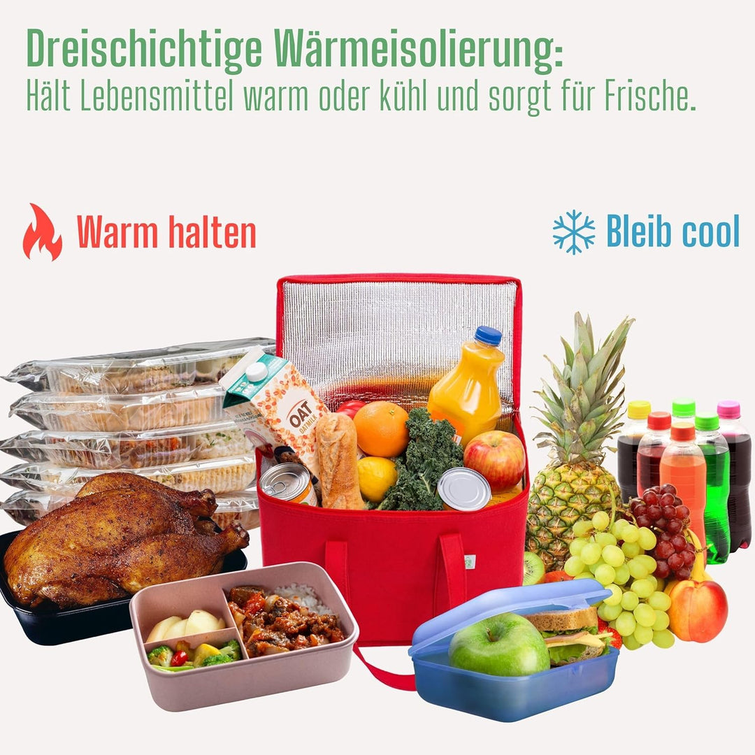 VENO 2-er Pack isolierte, wiederverwendbare Kühltasche, Einkaufstaschen, gross, robuste Griffe, Dopp