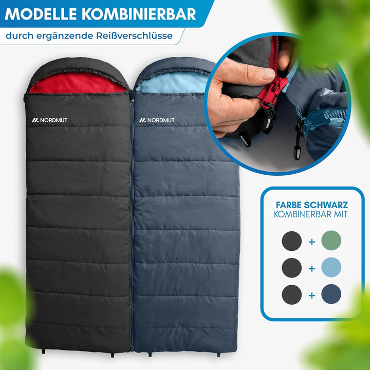 NORDMUT® Deckenschlafsack Erwachsene mit Zwei-Wege YKK-Reissverschluss – kleines Packmass & Ultralei