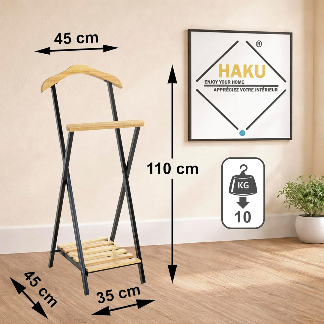 HAKU Möbel Herrendiener Natur, schwarz, Massivholz, Metall - Masse: B 45 cm x H 110 cm x T 45 cm, St