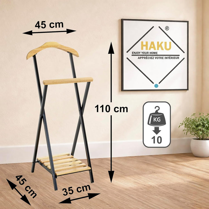 HAKU Möbel Herrendiener Natur, schwarz, Massivholz, Metall - Masse: B 45 cm x H 110 cm x T 45 cm, St