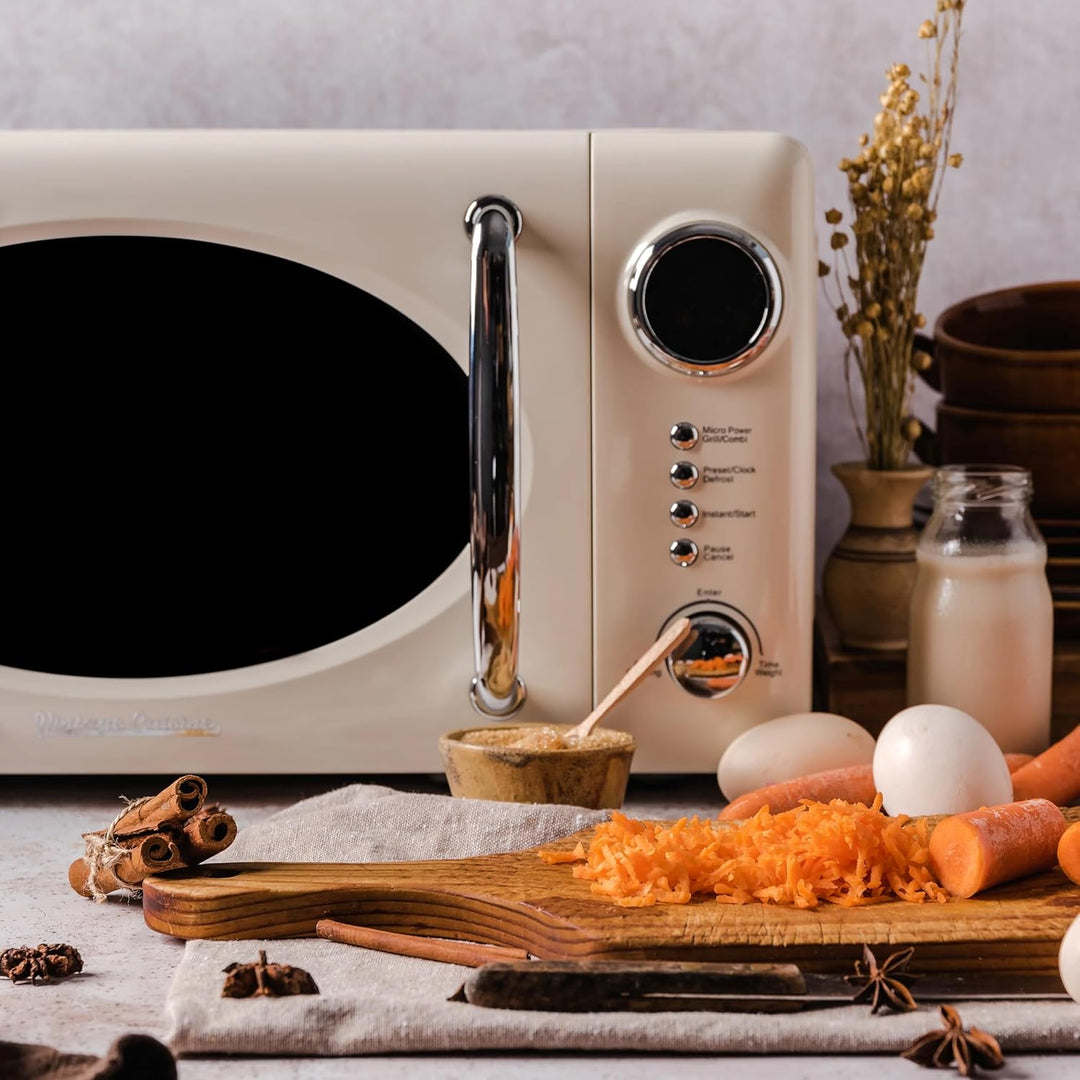Vintage Cuisine Retro-Mikrowelle mit Display, 700W, 16L, Grillfunktion, Abtaufunktion, Metall, Glas-