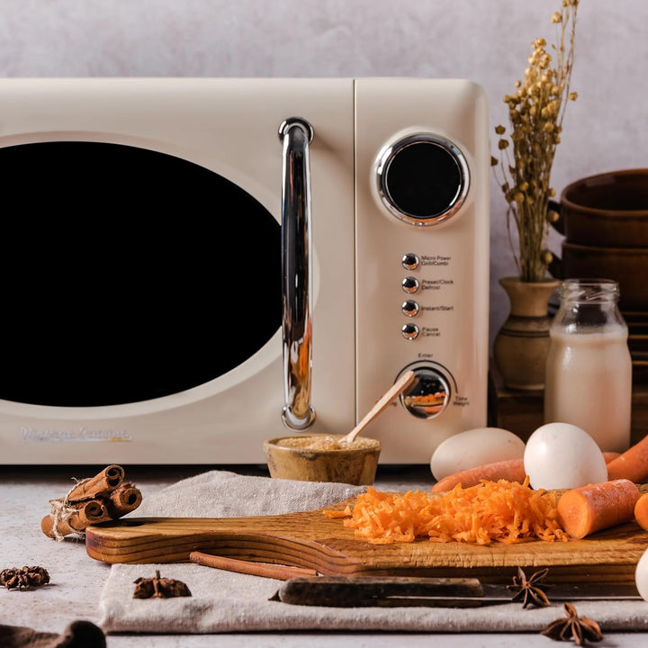 Vintage Cuisine Retro-Mikrowelle mit Display, 700W, 16L, Grillfunktion, Abtaufunktion, Metall, Glas-