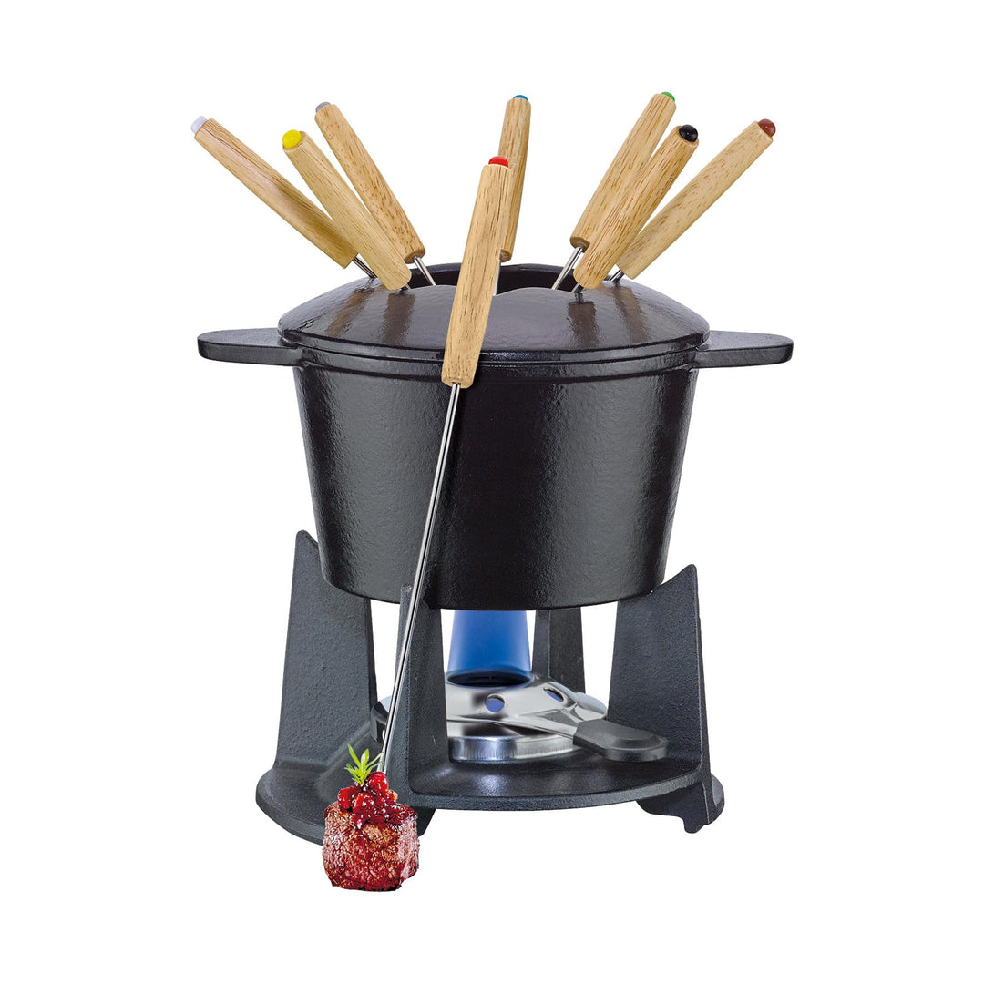 Gusseisen Fondue-Set GRENOBLE schwarz, Ø 15,5 cm mit 8 Fonduegabeln
