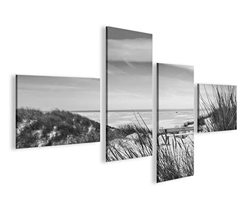 islandburner Bild Bilder auf Leinwand Nordseestrand Schwarz/Weiss Dünen 4L XXL Poster Leinwandbild W