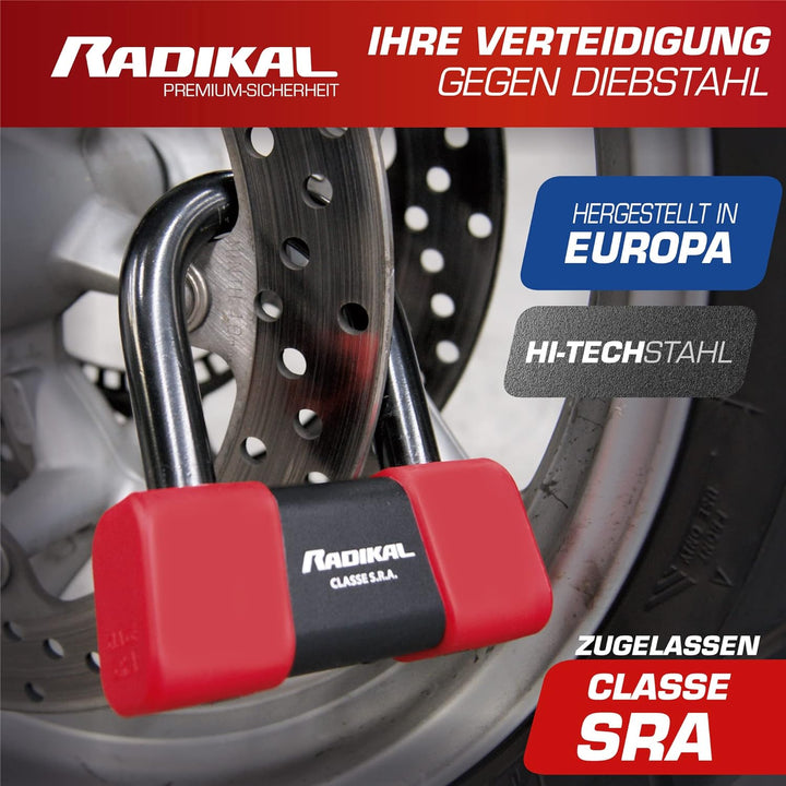 RADIKAL RK75 Zugelassenes Bremsscheibenschloss Motorrad Mini U, Laborgetesteter Hi-Tech Stahl Bügel
