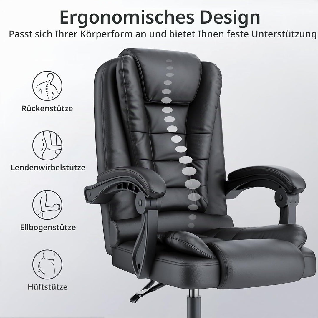 naspaluro Chefsessel Bürostuhl Ergonomischer PU-Leder Drehstuhl Hochlehner, Höhenverstellbarer Schre