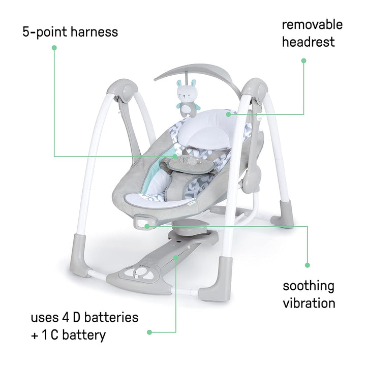 Ingenuity, Raylan 2 in 1 zusammenklappbare Babschaukel und -sitz, mit Vibrationen, automatischem Sch