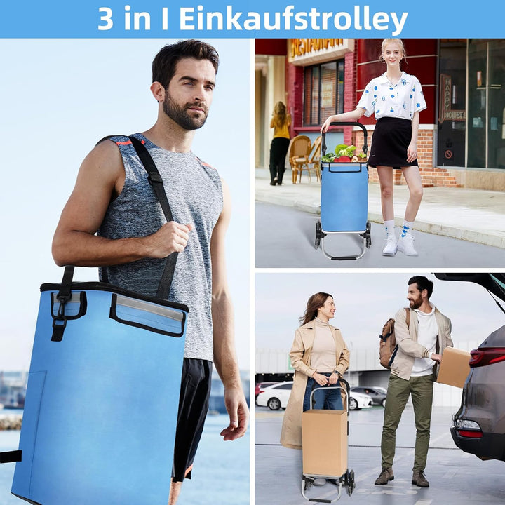 3 in1 Einkaufstrolley Klappbar,Einkaufswagen m𝐢t 56L Kapazität und belastbar bis 35kg,Einkaufswagen