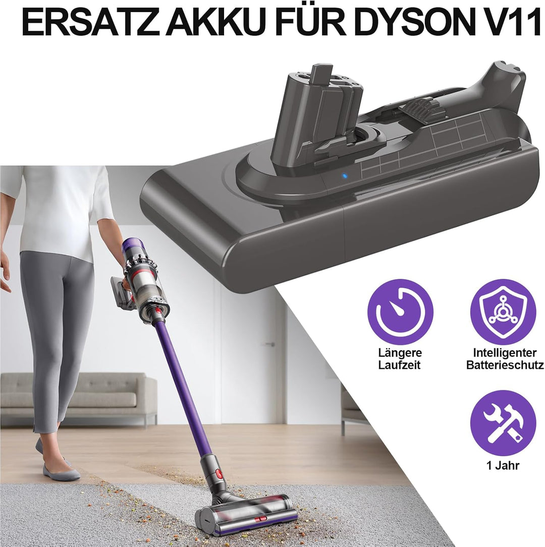 V11 Akku für Dyson 11, 3900mAh Ersatzakku für Click in Typ V11 SV15 SV16 Staubsauger(Nicht geeignet