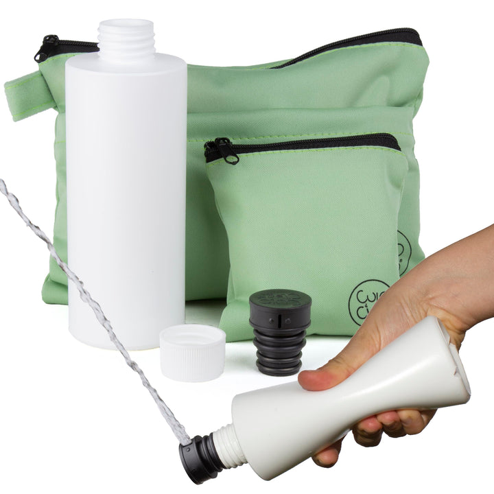 CuloClean Reisetoilettentasche + Handbidet mit Flasche. Einzel Toilettenbeutel für Ausflüge in die N