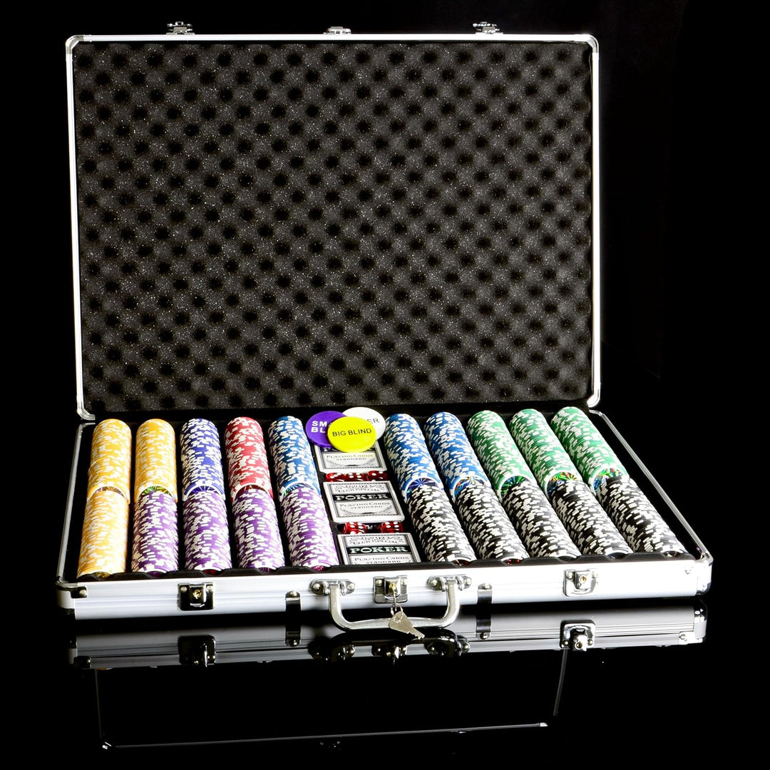 Nexos Trading Pokerkoffer 1000 Chips Laser Pokerchips Poker Komplett Set Alu-Koffer, Chips mit Metal