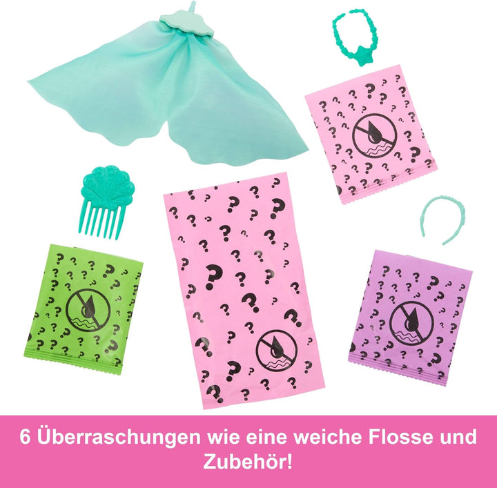 Barbie Color Reveal-Puppe und Zubehörteile mit 6 Überraschungen zum Auspacken, Meerjungfrauen-Serie