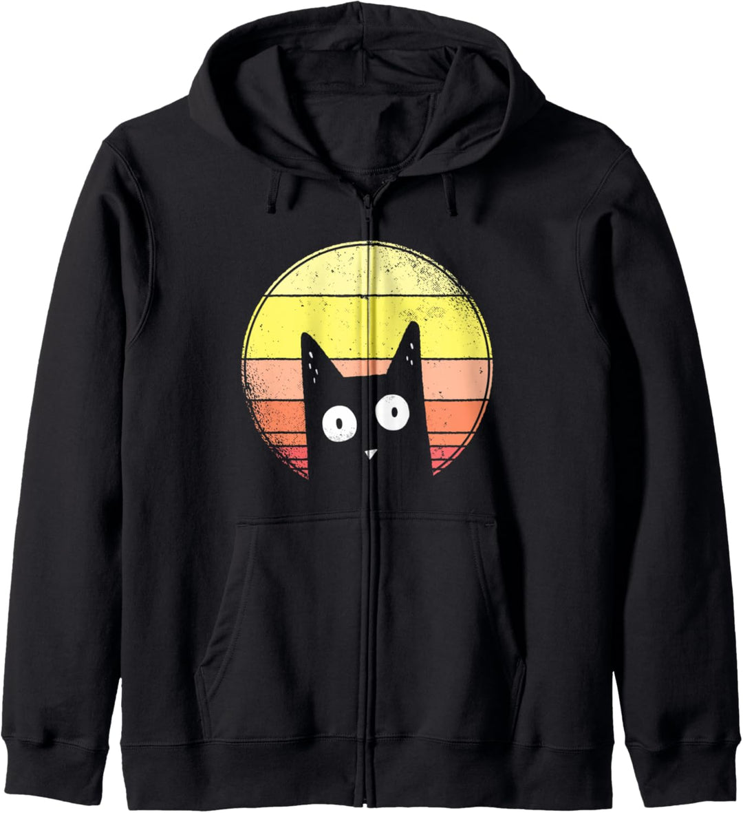 Niedlich: Schwarze Katze Sonnenuntergang Retro Sunset Kapuzenjacke